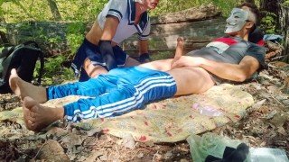 Cute Femboy Cosplayer Sucks Big Cock in Public